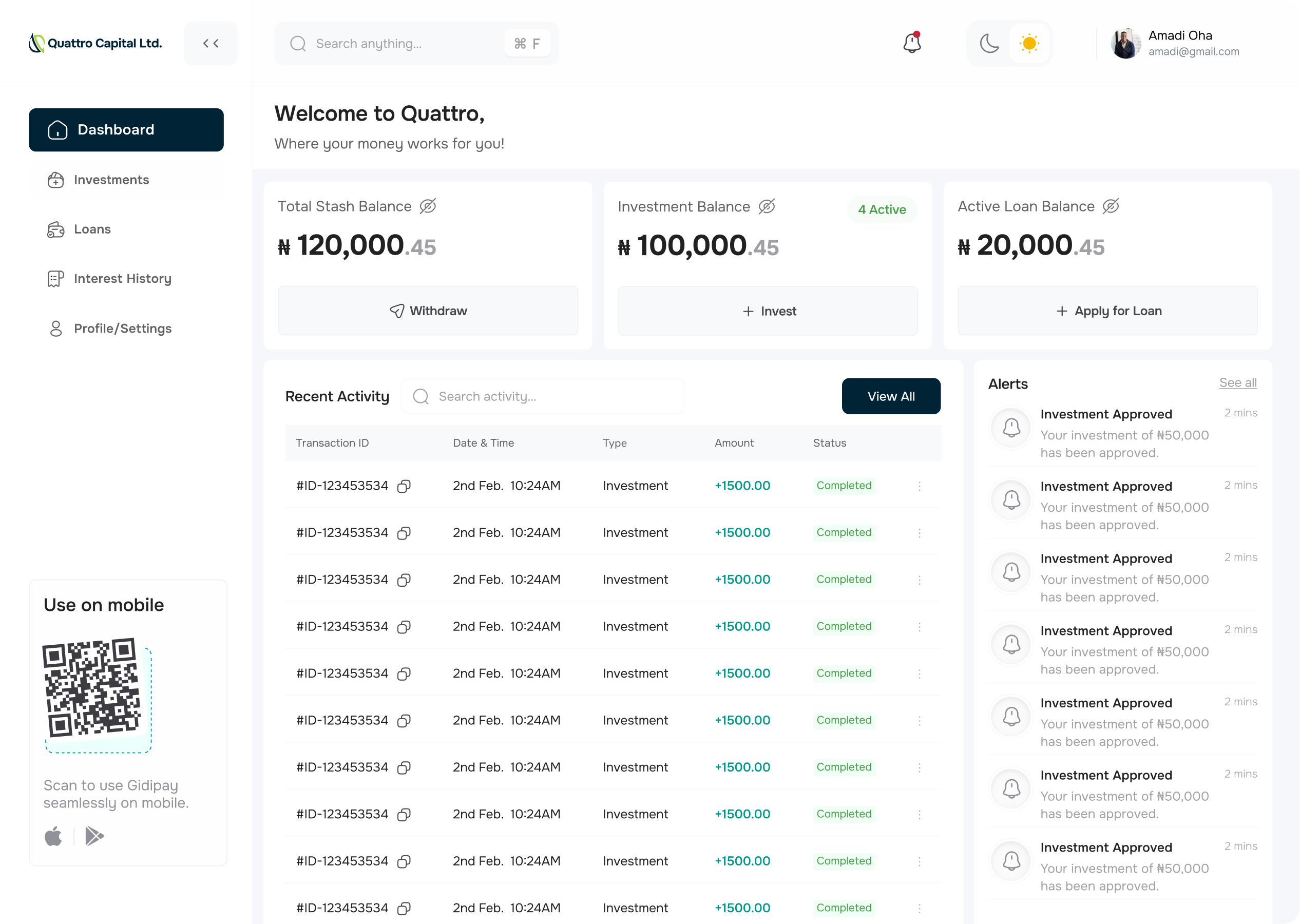 Quattro Capital Dashboard